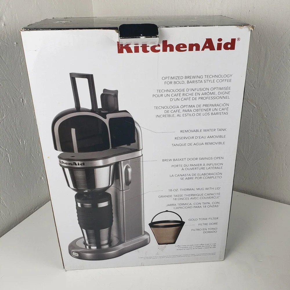 KitchenAid Personal Coffee Maker KCM0402CU Contour Silver Black + 18oz Tumbler